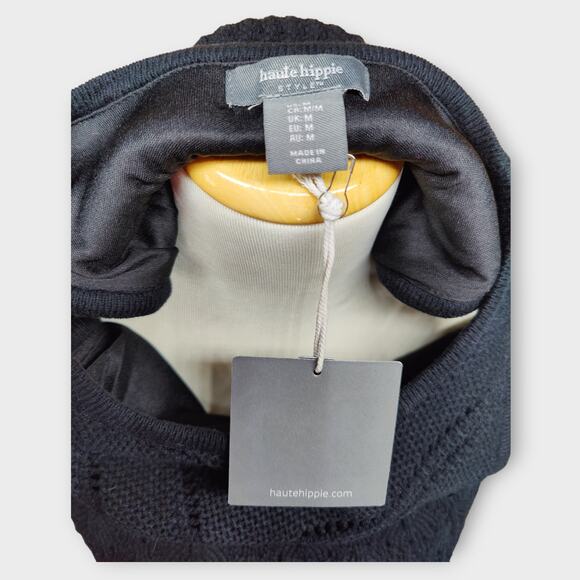 NEW With TAGS - Womens Haute Hippie 2 PC Set Black Crocheted Top & Skirt Medium - Picture 8 of 8